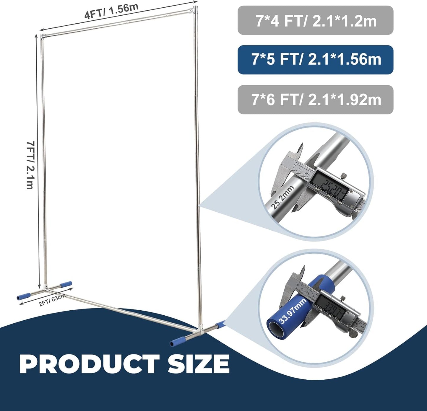 7*5FT Metal Backdrop Stand Kit, Heavy Duty Rustproof Wedding Arch for Indoor/Outdoor, Wide Base for Party/Christmas/Birthday Decorations (Silver)