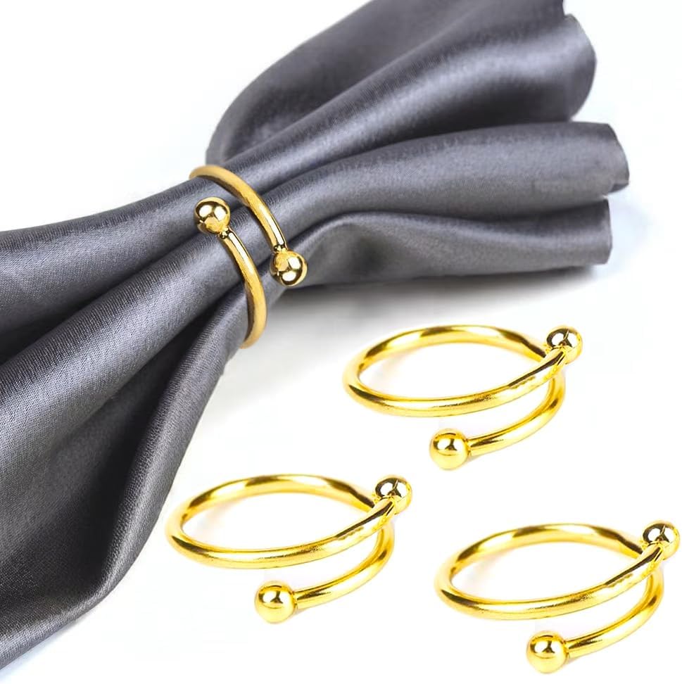 8 Pcs Gold Napkin Rings - Round Napkin Ring,Stainless Steel Napkin Rings,Metal Napkin Ring for Table Settings Wedding Christmas Party Dinner Table(Spring Type)