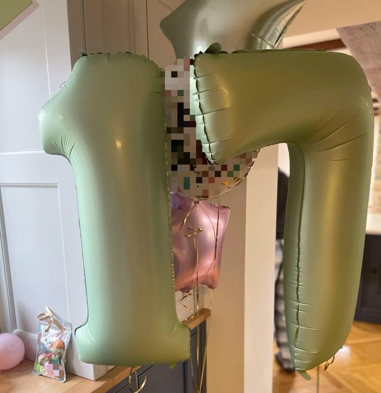 Digital Number 7 Sage Green Birthday Balloon 40 Inch, Foil Balloons for 7 17 27 70 77 Party Decorations Supplies, Oliver Green Mylar Numbers Balloon for Seven Wedding Anniversary