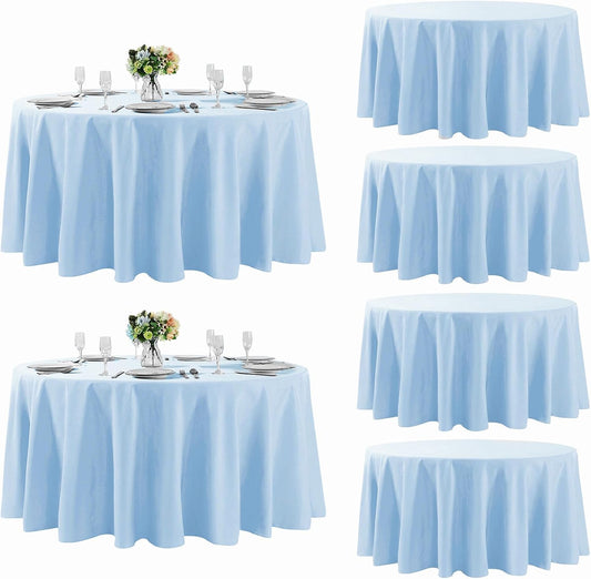 Fokitut 6 Pack Round Tablecloth, 132 Inch, Stain Resistant and Wrinkle Polyester Table Cloth, Fabric Table Cover for Kitchen Dining, Wedding, Party, Holiday Dinner-Blue Mist