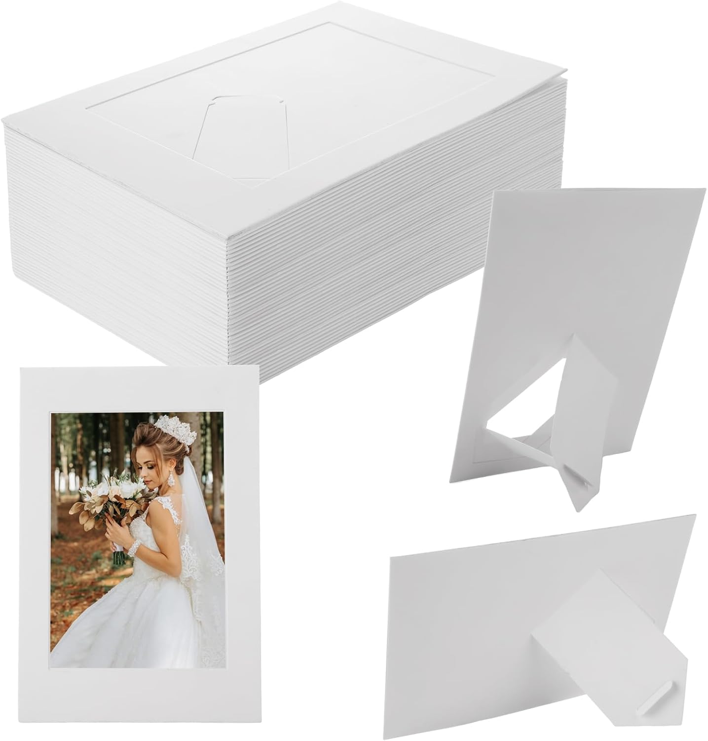 SHUESS 100 Pack White Paper Picture Frames 4 x 6 Standing Cardboard Photo Frames with EaselPaper Photo Frames Cards, Gallery Frames Bulk DIY Photo Banner for Family Christmas Graduation Wedding Display