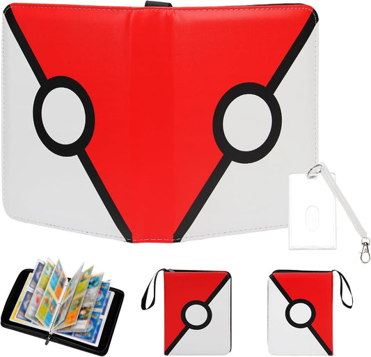 Madrigal Trading Card Binder 4 Pocket,400 Pockets Card Holder with 50 Removable Sleeves,Trading Card Albums for Game Cards,Premium Card Book, Game Cards & Sports Cards Red/White