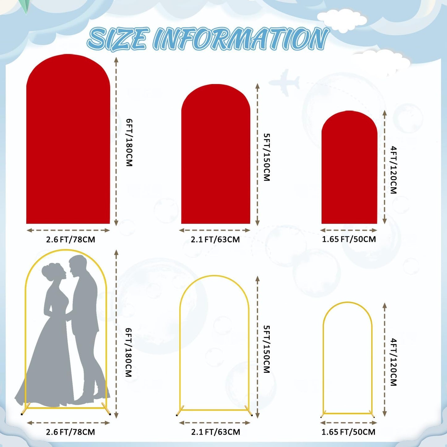 FOTSHARER Metal Arch Backdrop Stand and Cover Set 6FT 5FT 4FT Red Arch Cover Spandex Balloon Wedding Arches Frame Stand Backdrop for Garden Arbor Birthday Party Baby Shower Graduation Ceremony Decor