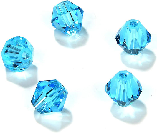 6mm Bicone 450Pcs Aquamarine Crystal Glass Beads Faceted Bicone Shape Crystal Glass Spacer Beads for Bracelet Necklace Decorative Hand Jewelry Making (Aquamarine, 6MM)