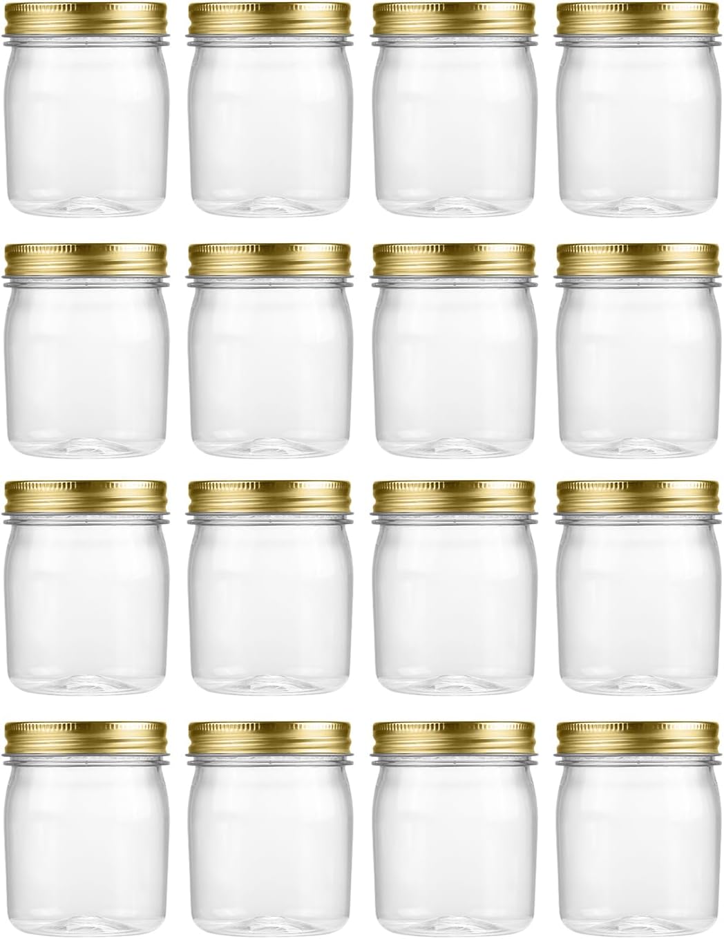 novelinks 8 oz Clear Plastic Jars with Screw-On Lids - BPA-Free Refillable Storage Containers for Slime, Spices, Crafts, Kitchen & Home Organization (16 Pack,Gold)
