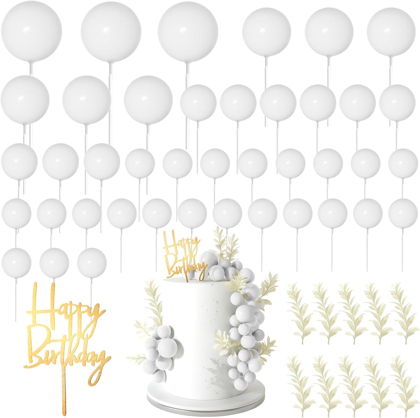 MIAHART Ball Cake Toppers Boho Grass Cake Topper Ball Cake Insert Decoration for Birthday Wedding Baby Shower Party Decorations Boho Themed Party Supplies (White)