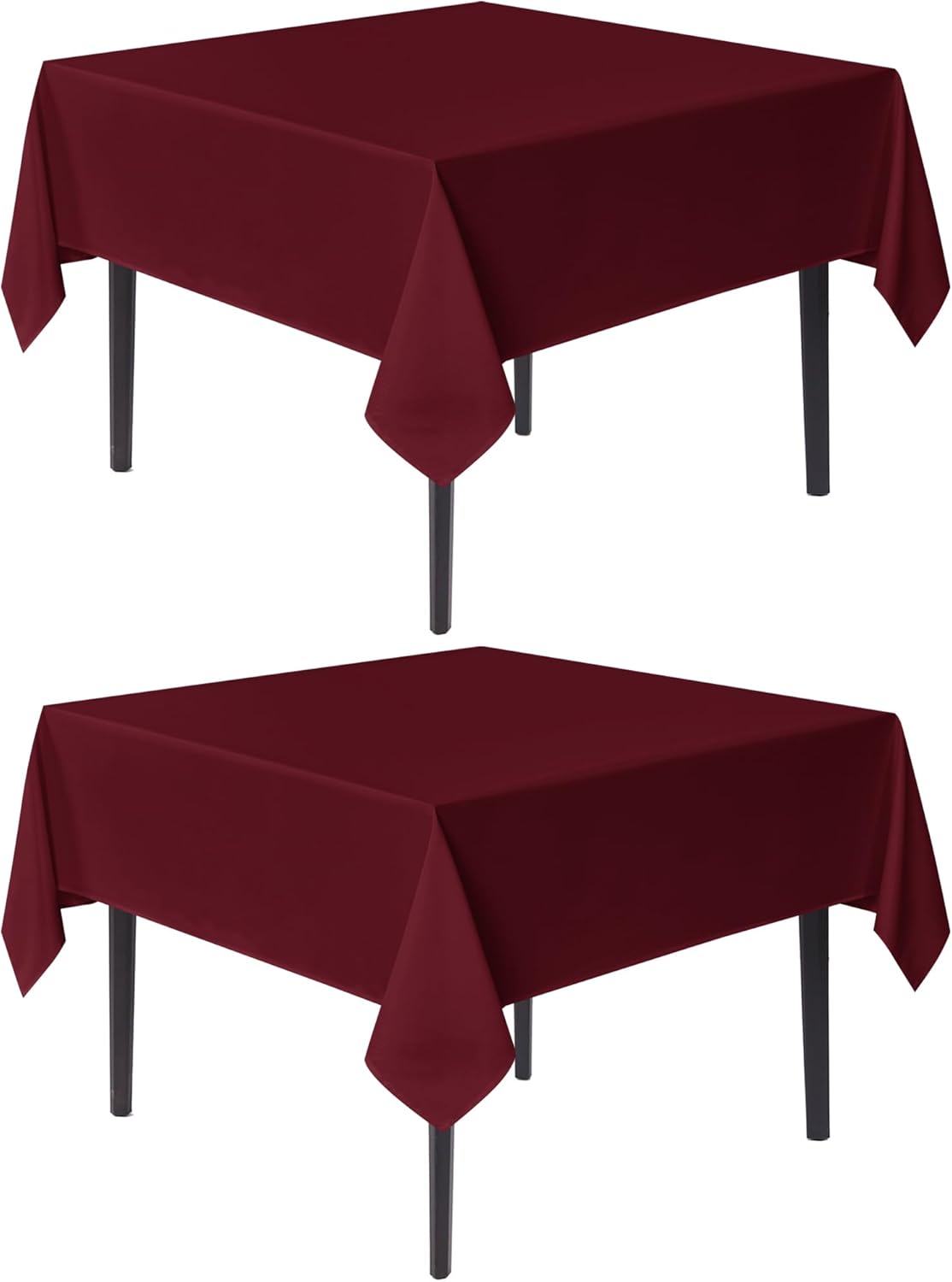 sancua Square Tablecloths 54x54 Inch Burgundy, 2 Pack - Fabric Table Cloth for Square or Round Tables, Washable Polyester Table Cover for Christmas Dinner, Holiday Party, Decorative Display Tables