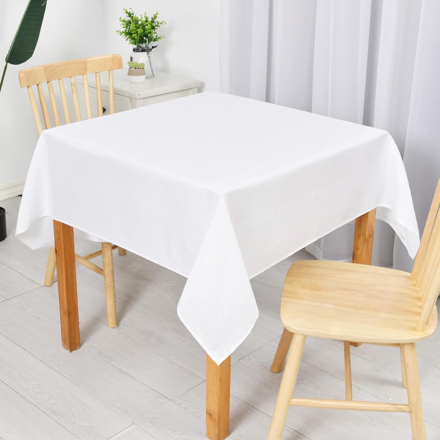 Hiasan Faux Linen Rectangle Tablecloth - Wrinkle and Stain Resistant Washable Table Cloth for Kitchen Dining Room Holiday Table Cover for Party Dinner, White, 52 x 70 Inch