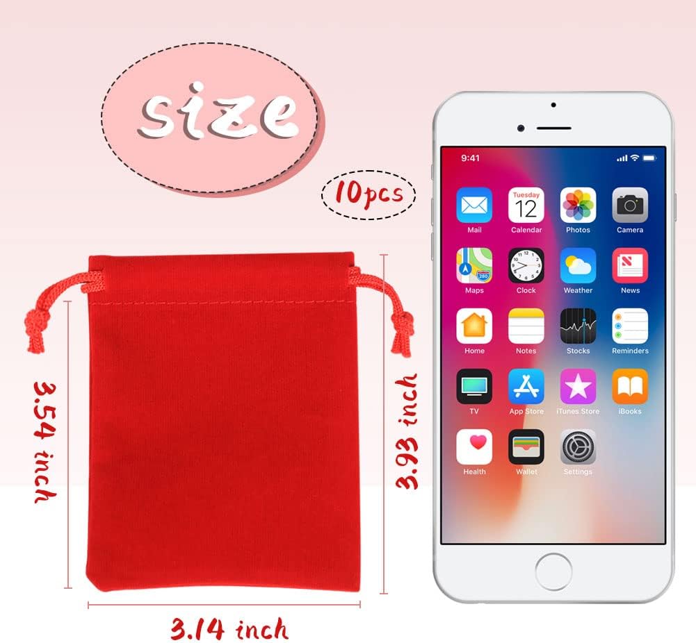 Shintop 10 Pack Velvet Drawstring Bags for Christmas Wedding Gift Bags Velvet Cloth Jewelry Pouches (2.75” x 3.54” , Red)