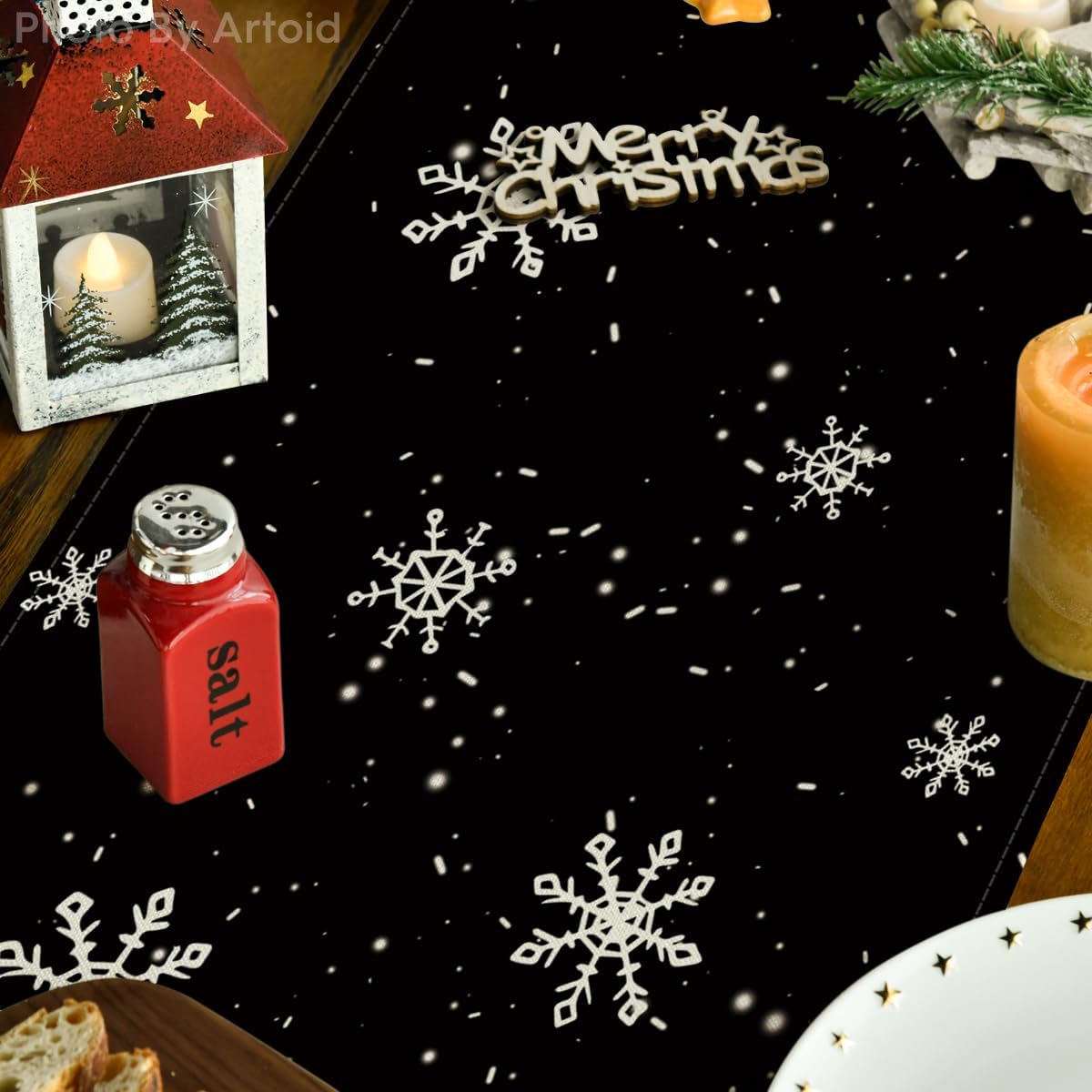 Artoid Mode Black Snowman Snowflake Let it Snow Winter Table Runner, Christmas Kitchen Dining Table Decoration for Home Party Decor 13x48 Inch