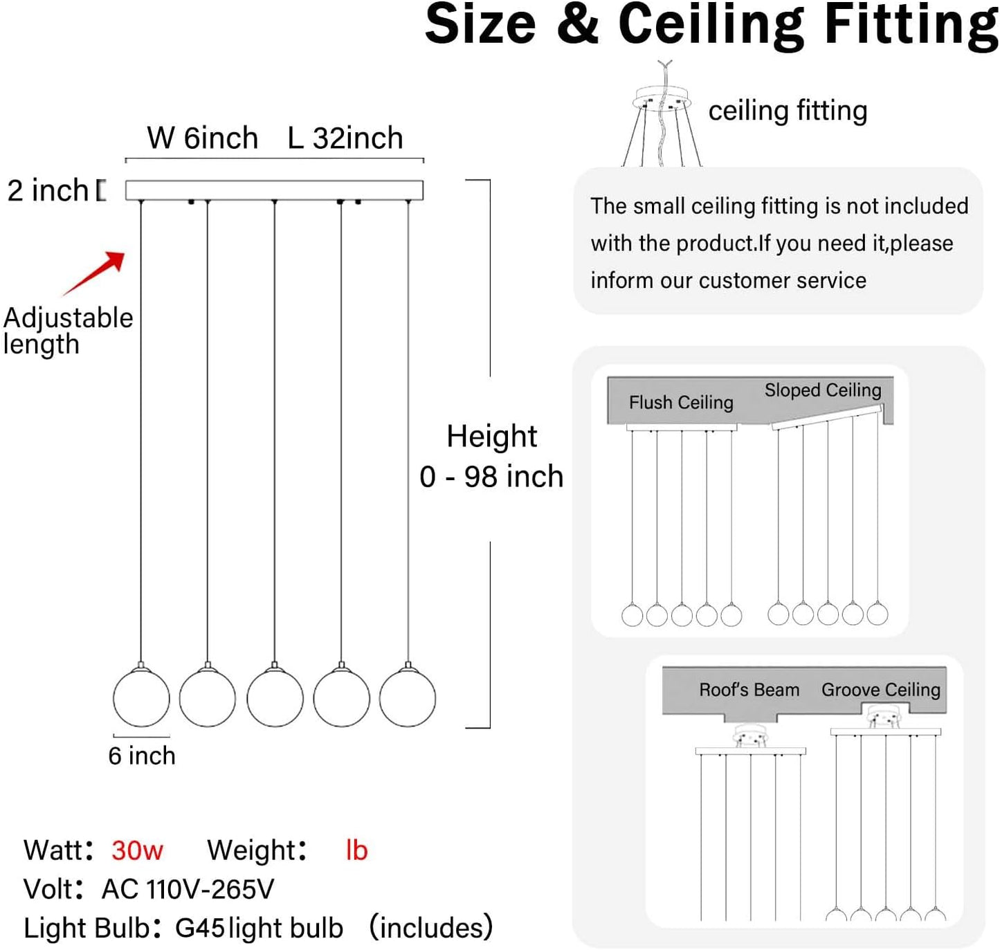 5-Lights Modern Rectangle Chandelier Globe Pendant Light,Gold Linear Globe Chandeliers for Dining Room and Kitchen Island