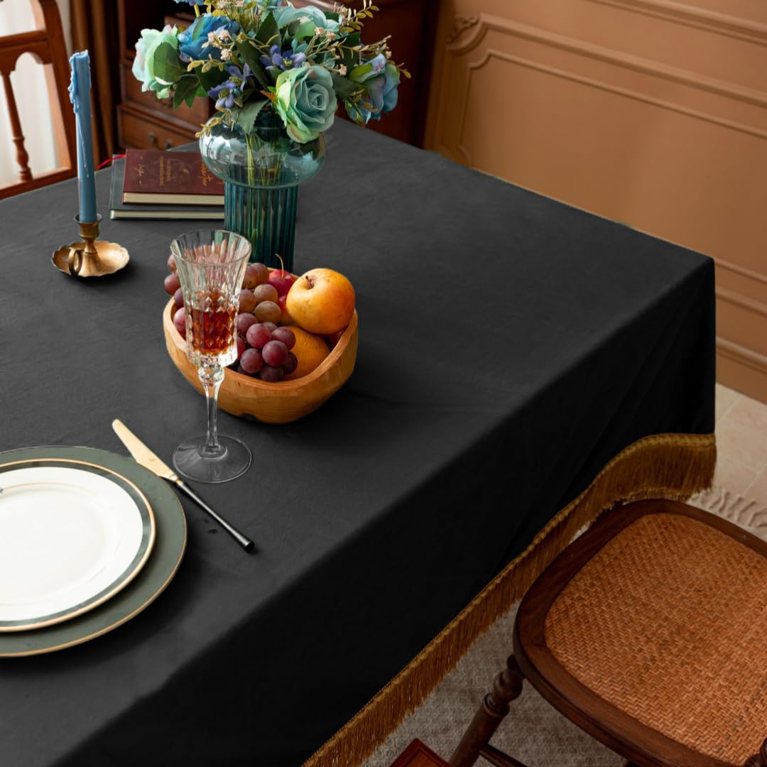 F-CHU Small Square Tablecloths 36 x 36 Inch Velvet Tablecloth Solid Black Small Round Table Cover for Nightstand End Bedside Table Tabletop Decoration，Black Tablecloth