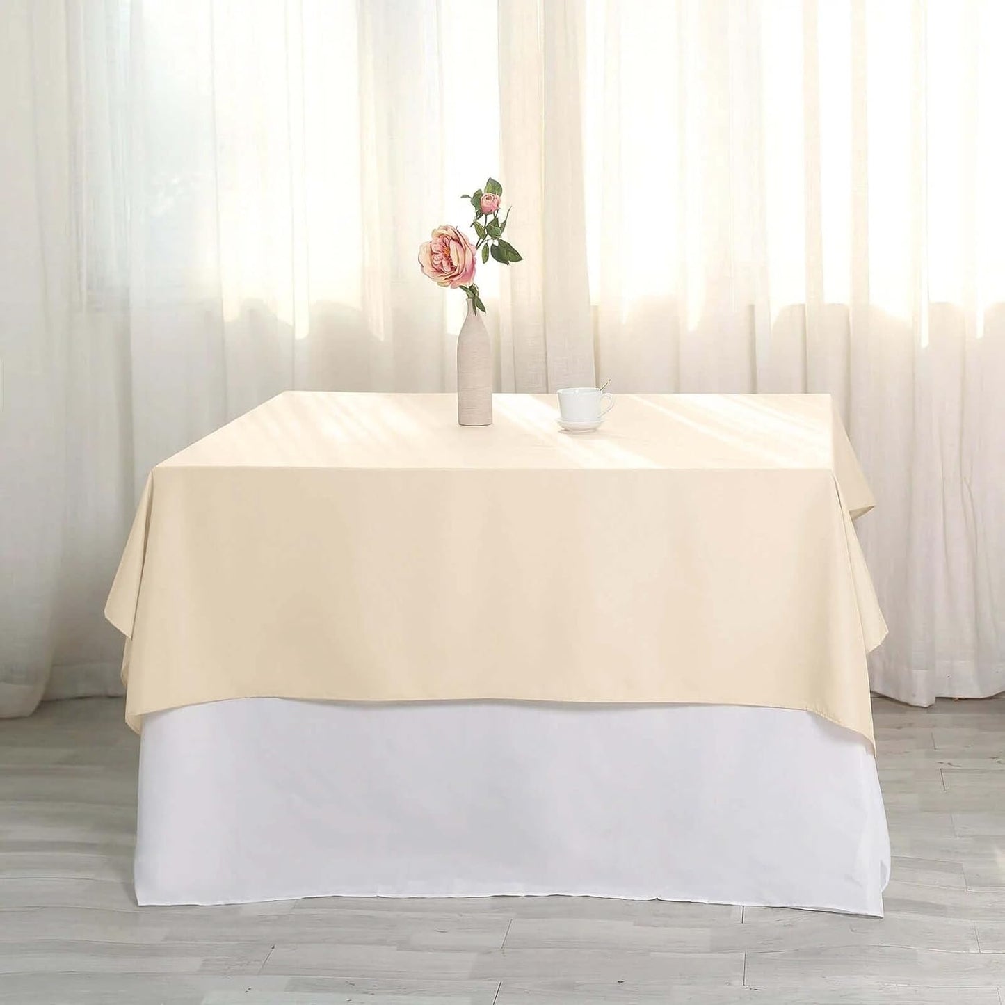 Efavormart 54x54 Beige Wholesale Linens Seamless Polyester Square Linen Tablecloth for Wedding Banquet Party Restaurant