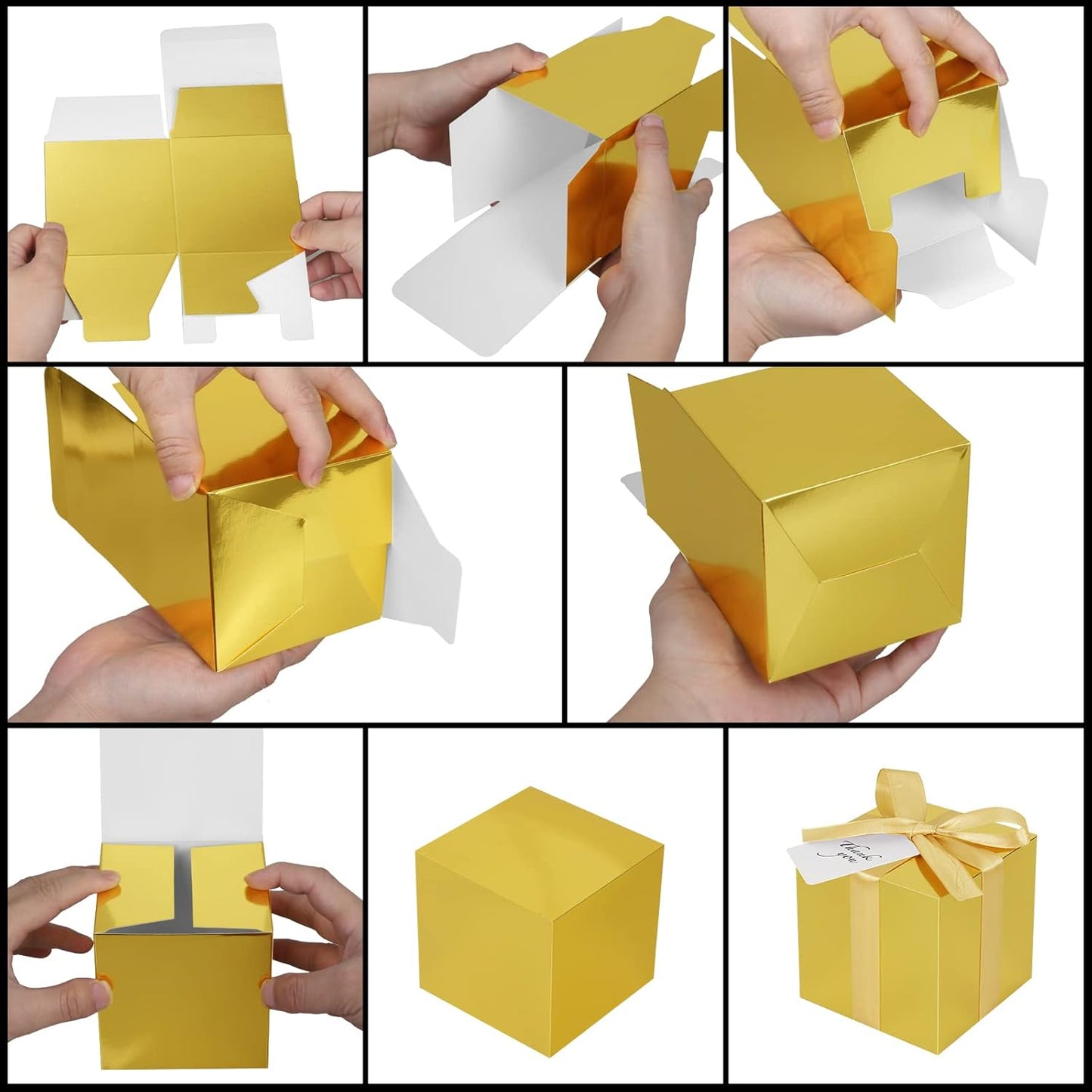 50 Pack Small Gift Boxes, 4x4x4 Favor Boxes Gold Paper Gift Boxes with Lids for Presents, Crafting, Cupcake Boxes, Gifts, Candy Boxes for Wedding Party Bridal Shower Baby Shower Favors