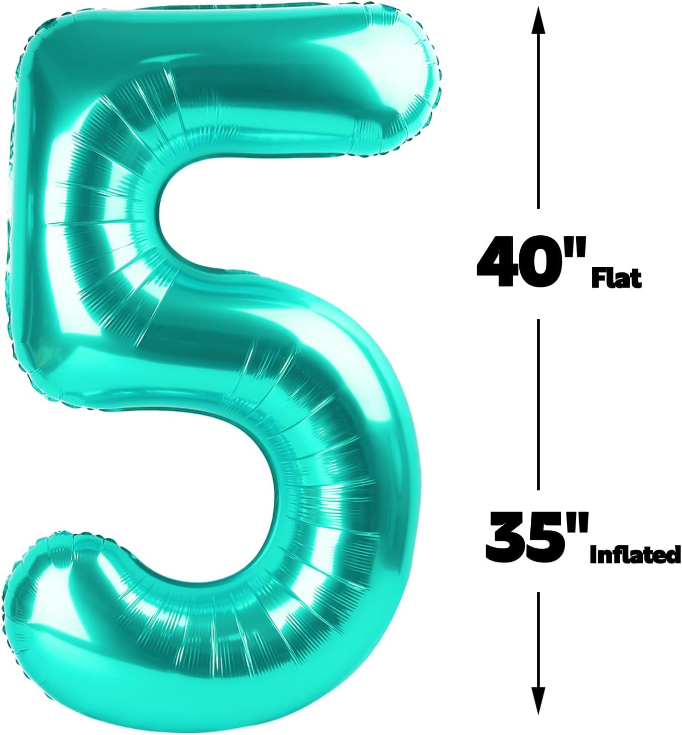 Large Teal Blue 40 Inch Birthday Number 5 Balloon, Teal Blue Five 5th 15 25 35 50 55 Birthday Anniversary Celebration Decorations, Foil Mylar Helium Numbers 5 Balloons Girl Boy Party Supplies