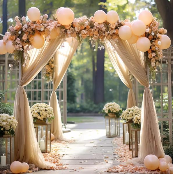 Fall Nude Wedding Arch Draping Fabric 1 Panel 29" × 20FT Sheer Drapes Outdoor Curtain for Wedding Ceremony Baby Bridal Shower Arch Ceiling Backdrop Decor