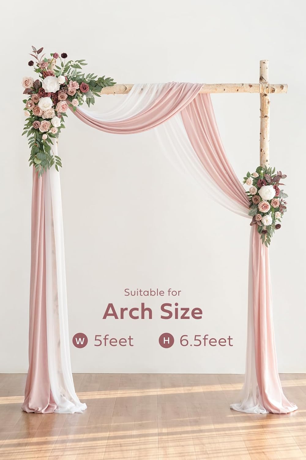 Ling's Moment Pink Mauve Artificial Wedding Arch Flowers Kit Pack of 4, 2pcs Hanging Flower Arrangement 2pcs Chiffon Drapes Spring Ceremony Reception Fake Rose Arbor Backdrop Floral Outdoor Decor