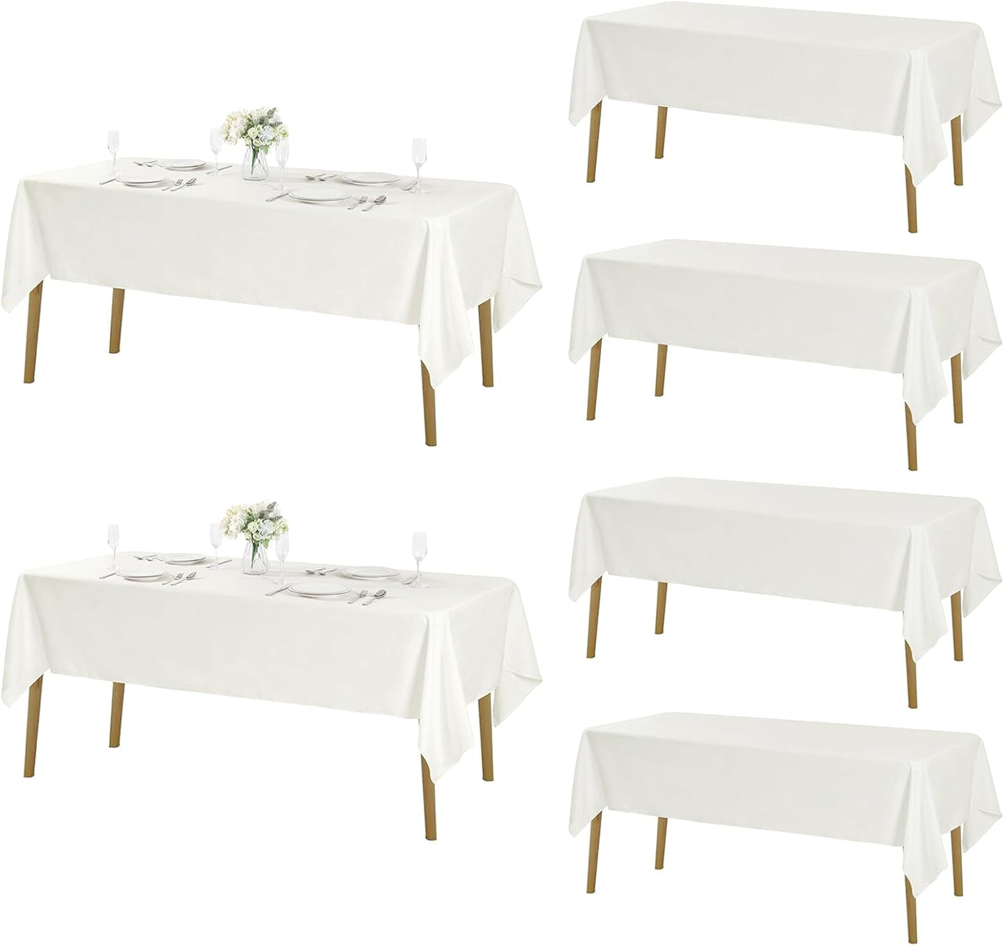 Fokitut 6 Pack Rectangle Tablecloth, 60x102 Inch, Stain Resistant and Wrinkle Polyester Table Cloth, Fabric Table Cover for Kitchen Dining, Wedding, Party, Holiday Dinner-Ivory