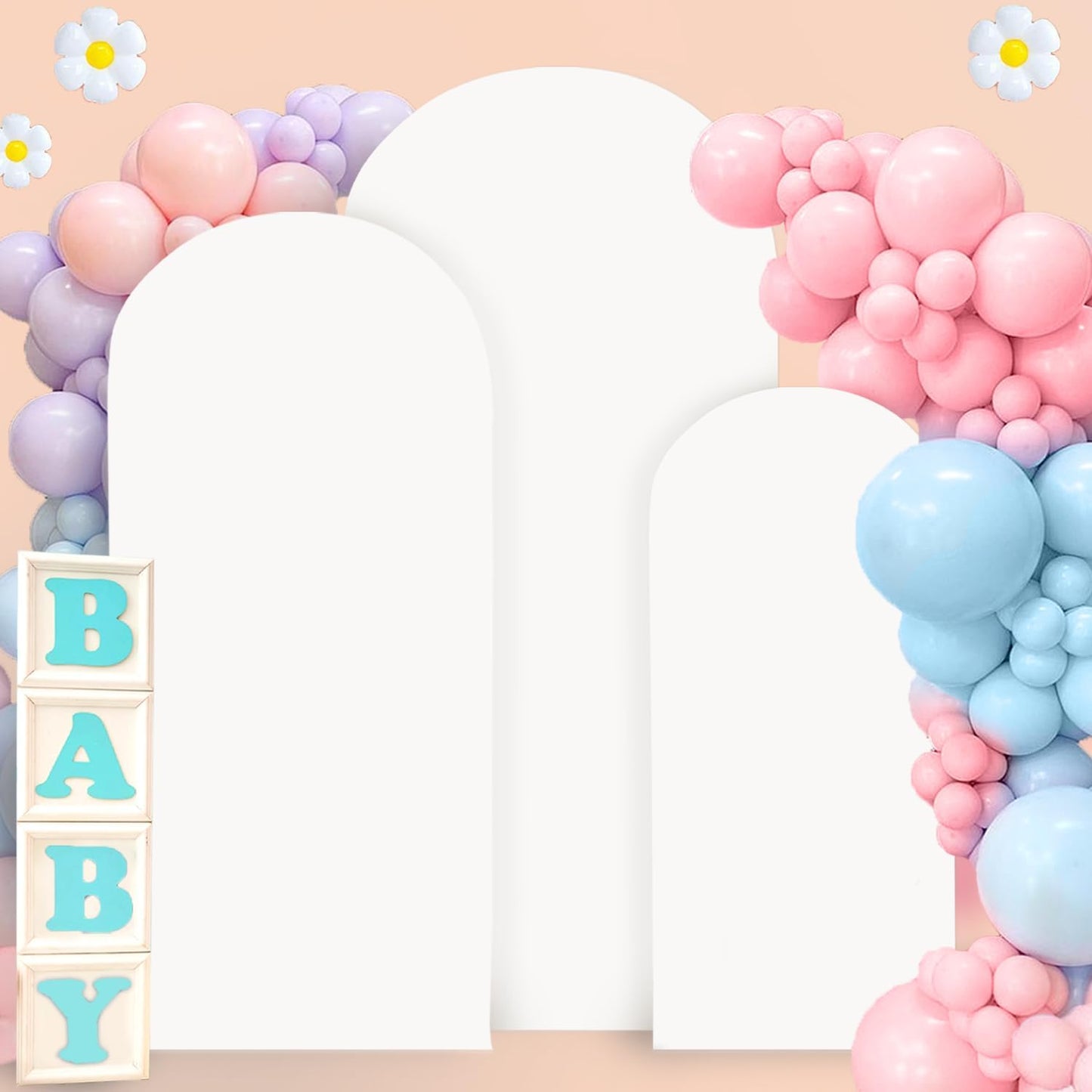 MODFUNS Arch Backdrop Stand with Cover 6&6.6&7.2ft Gold Wedding Arch Stand Set of 3 White Arch Backdrop Covers Backdrops Stand for Party Birthday Banquet Wedding Arched Frame