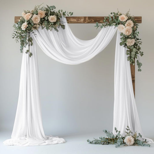 Wedding Arch Draping Fabric 1 Panel 28.7" x 20FT White Sheer Chiffon Backdrop Drapes for Wedding Ceremony Birthday Party Bridal Shower Outdoor Decoration
