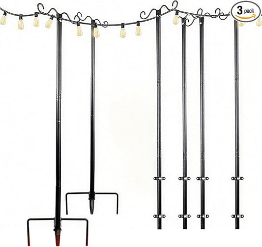 Lightdot Outdoor String Light Poles, 9FT Metal Patio Light Poles Post for Outside with Fork for Outside Hanging Backyard Garden, Deck Lighting Stand for Parties, Wedding, Halloween Decor -3Pack