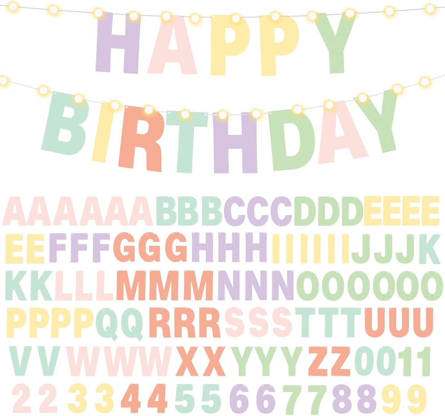 TaoBary 112 Pcs DIY Letter Custom Banner Glitter Customizable Banner Kit Including 107 Letters and Numbers 3 Rope for Valentine Birthday Party(Macaron Color)