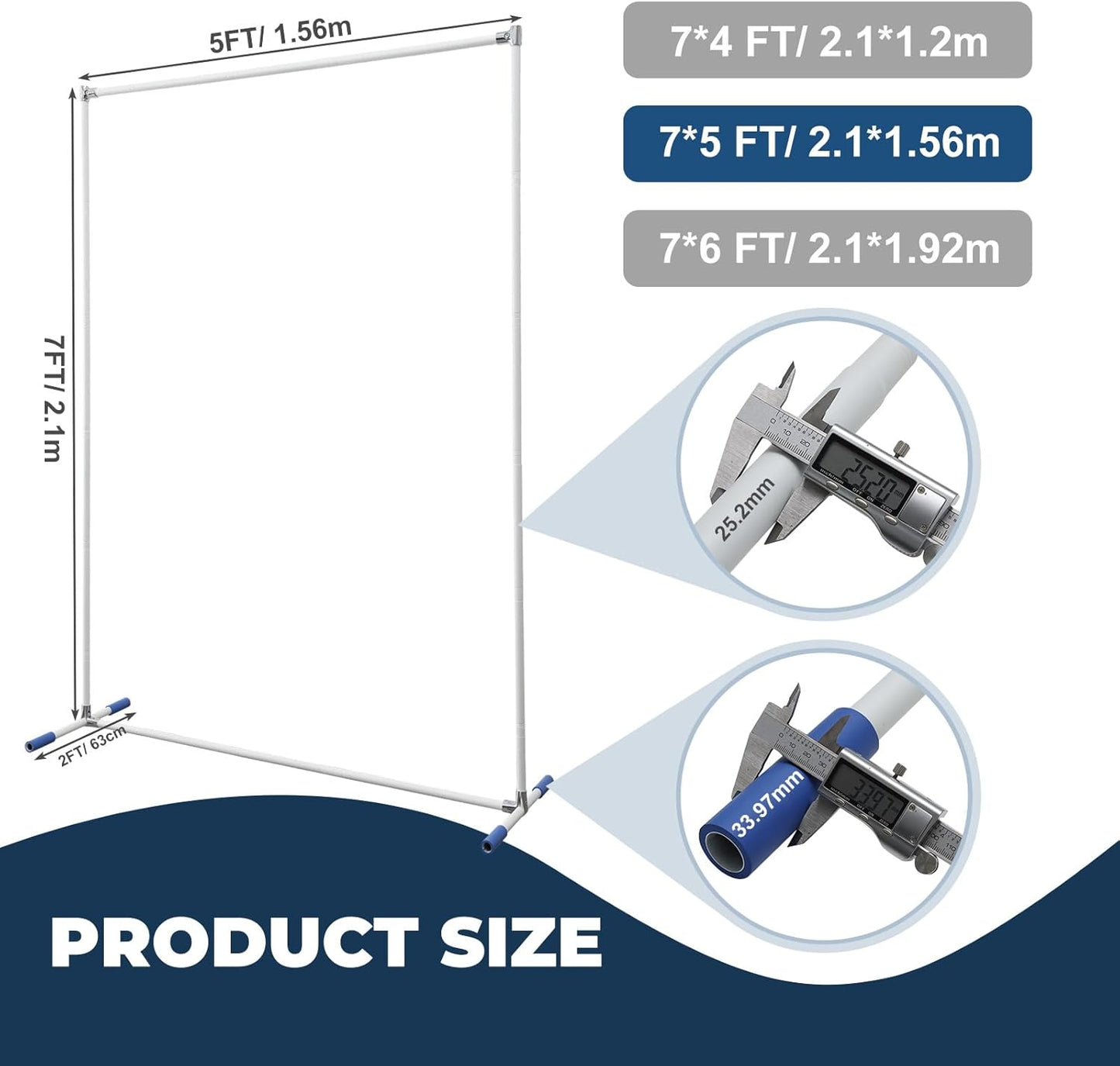 7*6FT Metal Backdrop Stand Commercial Grade, Extra Thick Rustproof Frame for Backdrop/Wedding/Party, Heavy Duty & Portable with Wide Adjustable Legs (White)