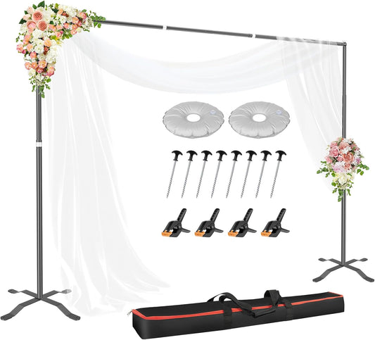 EMART Backdrop Stand 10x8.5FT Photo Studio Adjustable&Lockable Background Stand Support kit with Cross Base for Photography, Parties, Wedding, Outdoors (with 8 Tent Nails, 2 Water Bag, 4 Clamps)