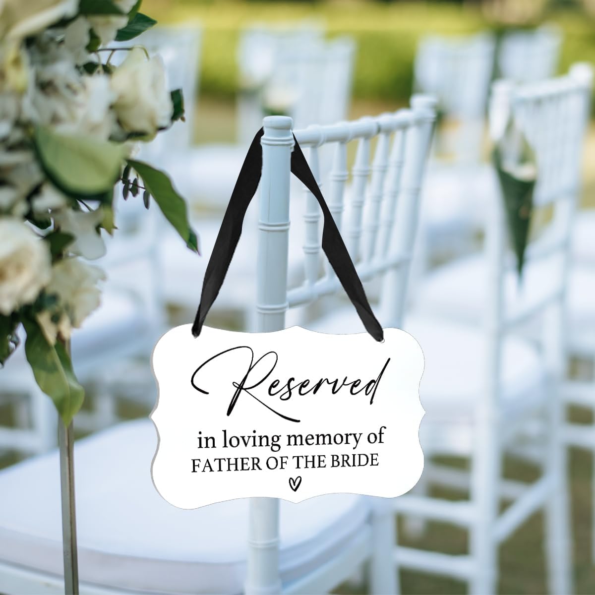 Acrylic Wedding Sign, Ring Bearer Sign, Reserved Seating Signs, for Father of The Bride, Rustic Wedding Decor Signs, Acrylic Wall Art With Ribbon for Chairs Weddings Decor and Event Party (White)