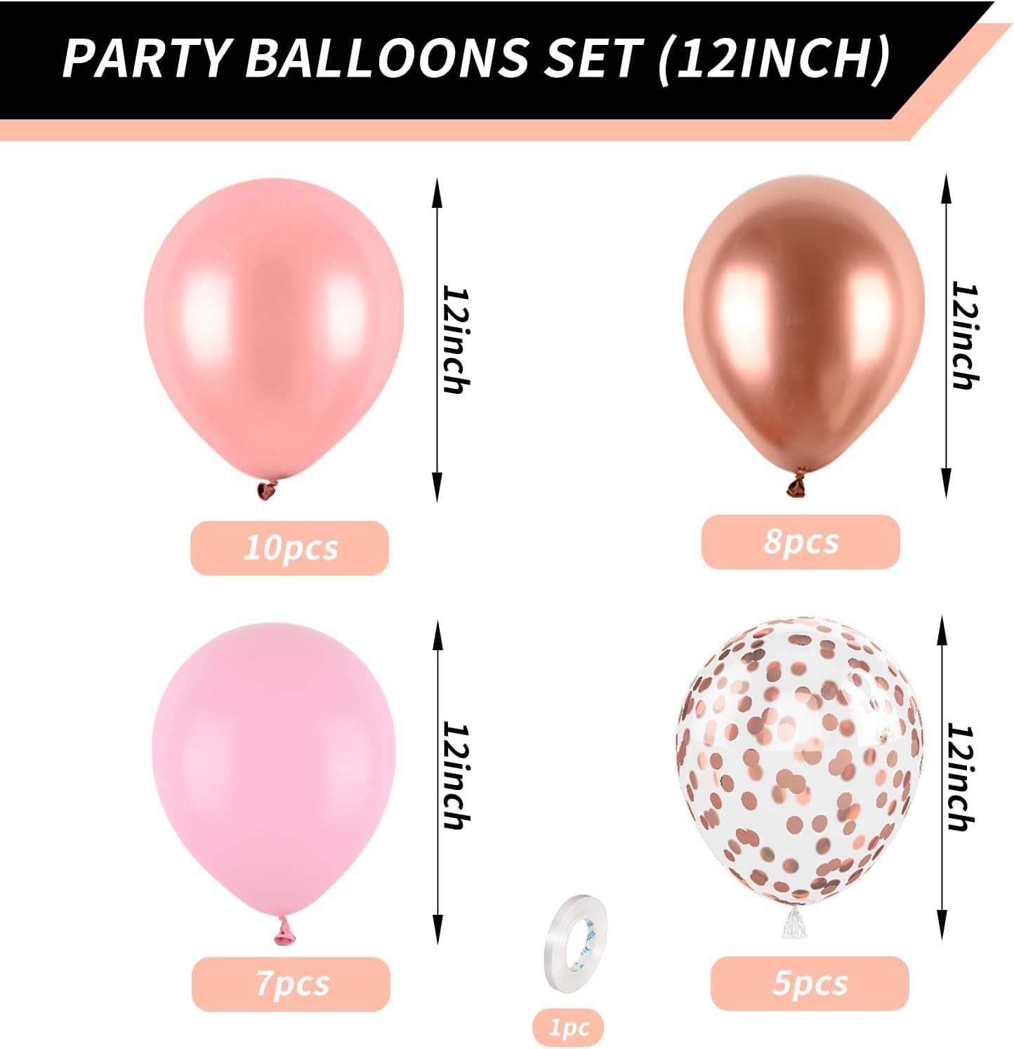 Rose Gold and Pink Balloons, Blush Pink Metallic Rose Gold Balloons Retro Pink Pastel Pink Rose Gold Confetti Balloons For Girls Birthday Party Boho Wedding Anniversary Party Decorations