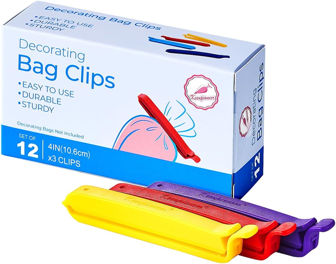 Keenpioneer Bag Sealing Clips for Food and Snack Storage, Decorating/Icing Bag Sealing Clips, 4inch, 12-Piece, 4-Color
