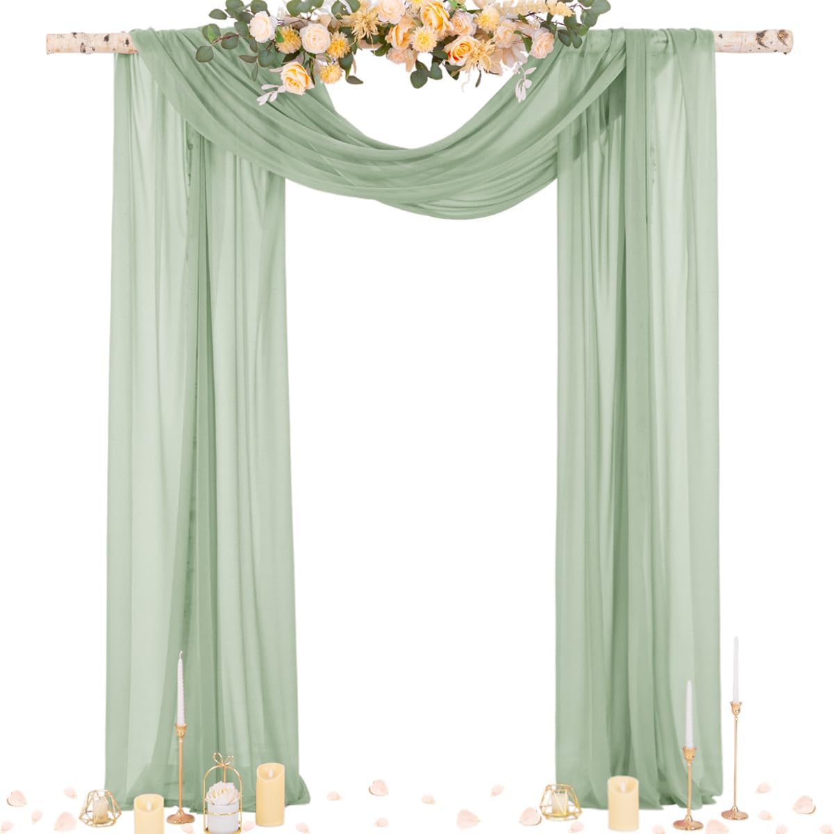 Socomi Sage Green Sheer Wedding Arch Draping Fabric 29" x 20Ft 1 Panel Outdoor Curtain Drapes Extra Long for Bridal Baby Shower Ceremony Birthday Party Decor