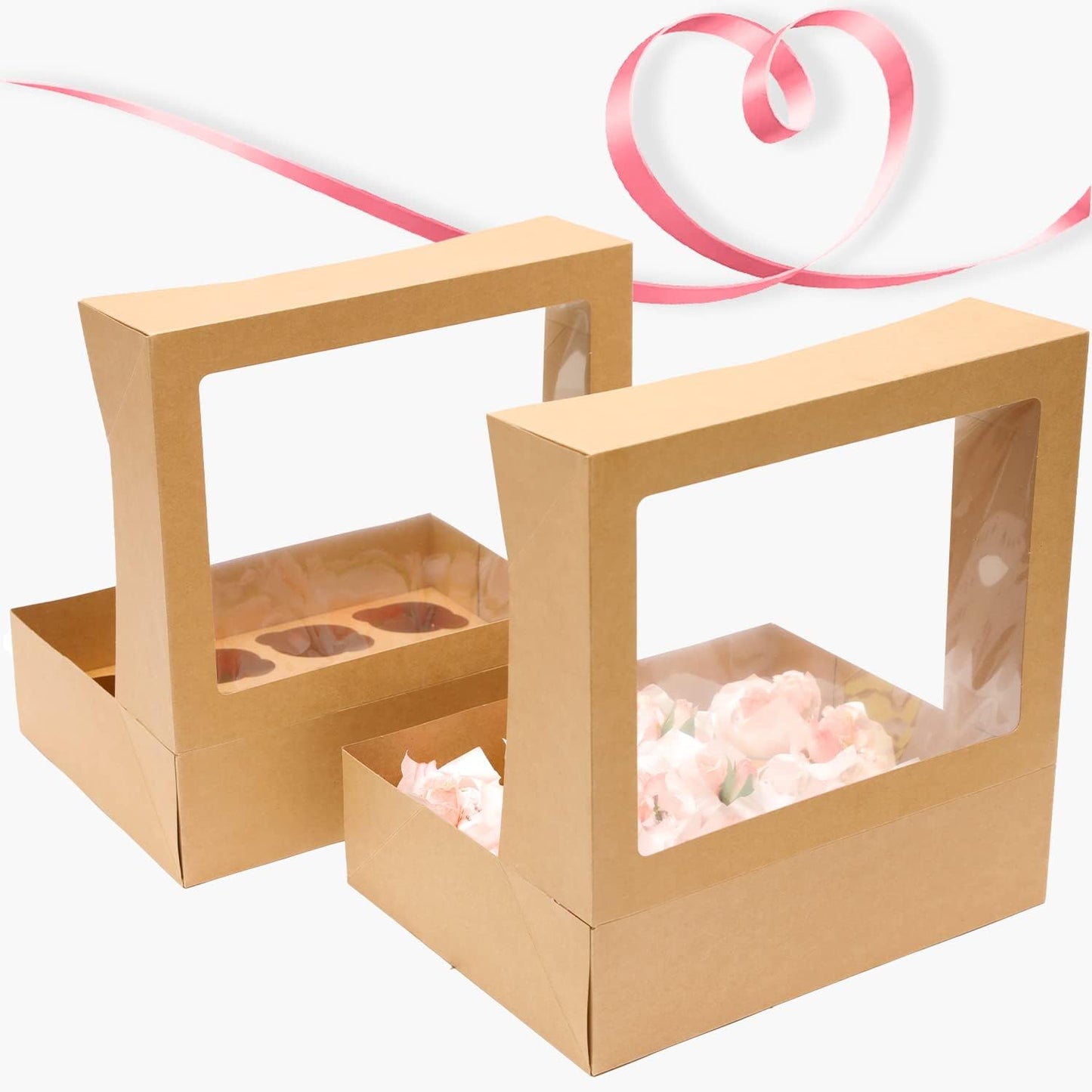 12 Cupcake Containers 20-Packs Brown 12 Count Cupcake Boxes with Window Cupcakes Carrier, 13"x10"x3.5"（Auto-pop up）