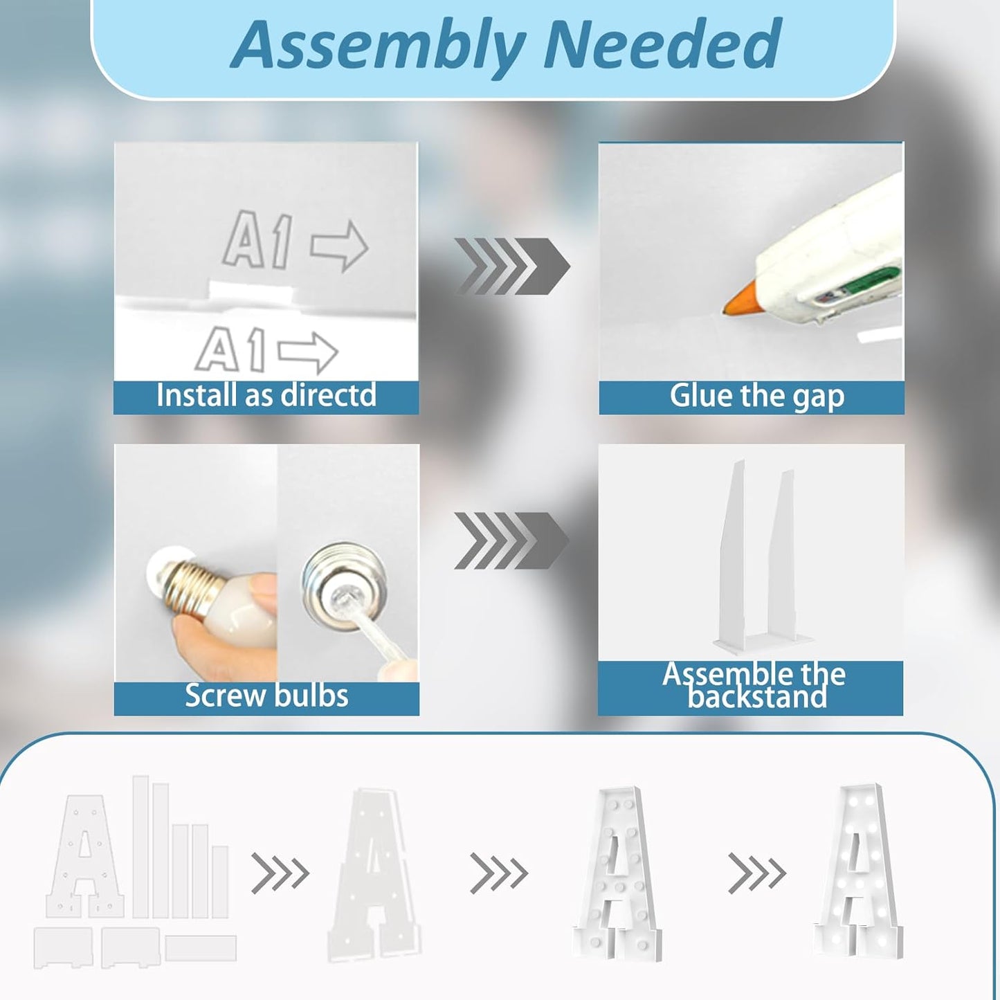 Ledido 4FT Marquee Light Up Letters, Cool White Light Up Letters Large Marquee Letter for Party Decorations, Mosaic Letter H for Balloons, Wedding Birthday Graduation Decor