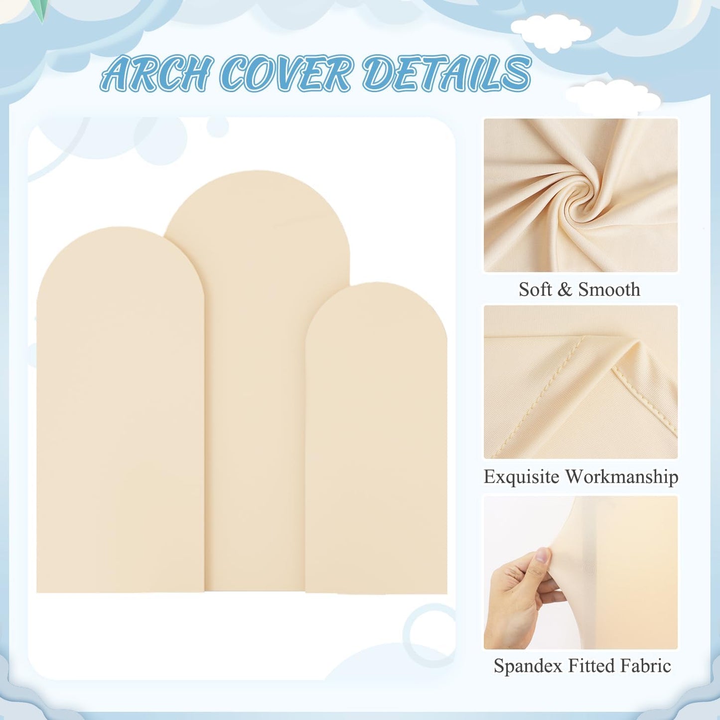 FOTSHARER Wedding Arch Stand and Cover Set of 3 Gold Arch Backdrop Stand with Beige Arch Covers 7.2FT 6.6FT 6FT Background Arch Stand for Garden Arbor Wedding Backdrop Stand Party Anniversary Decor