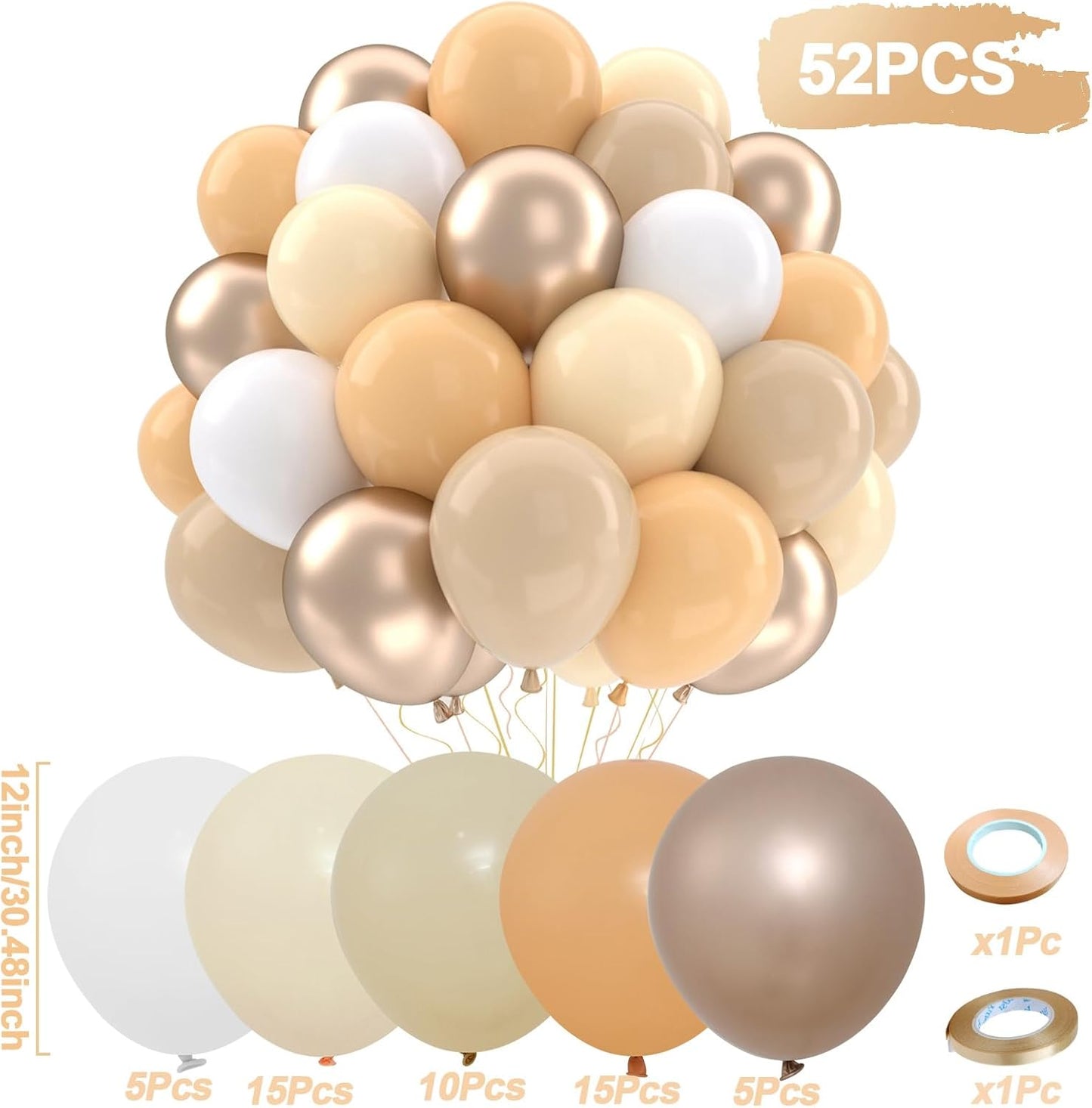 Patimate Beige Blush Neutral Balloons Set, 50 pcs 12 inch Metallic Champagne Blush Beige Sand White Latex Balloons Kit for Bridal Shower Bachelorette Teddy Bear Baby Shower Wedding Party Decorations
