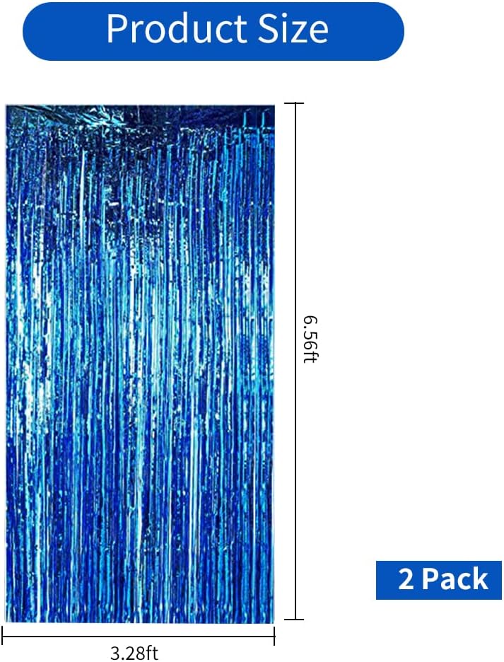 BEISHIDA 2 Pcs Blue Door Streamers Tinsel Curtain Party Backdrop Fringe Foil Wall Background for Birthday Halloween Christmas Wedding Boys Baby shower Party Decoration(3.28 ft x 6.56 ft)