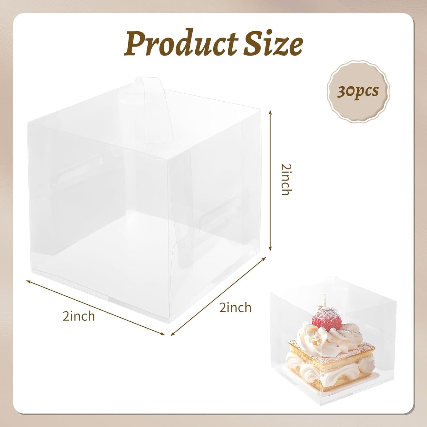 2 inch Clear Cake Boxes 30 Pack - Transparent Bakery Boxes with Handles for Cupcakes, Donuts, Chocolates & Party Treats - Perfect for Weddings, Birthdays (2 inch/30 pcs)