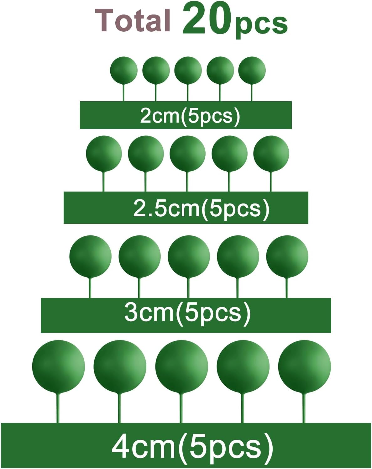 ASTARON 20 Pcs Ball Cake Topper Decorations Mini Balloons Cake Topper Sticks Dark Green Balls Cake Picks Cake Topper Balls Cake Decorations for Christmas Wedding Birthday Cake Decorations