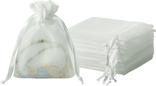 QIANF 20 Pcs White Small Organza Bags 4X6 inch for Wedding Favors with Drawstring, Mini Mesh Gift Bags Jewelry Pouch for Candy Bridal Shower Party Favor Baby Shower Christmas