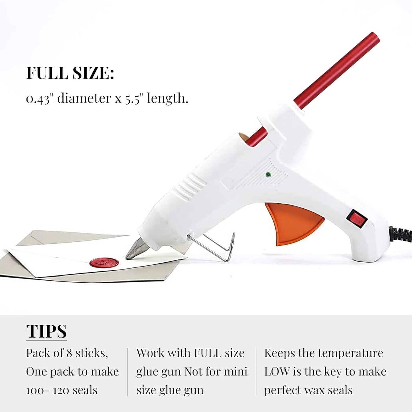 UNIQOOO Mailable Glue Gun Sealing Wax Sticks for Wax Seal Stamp - Metallic Burgundy Wine Red, For Birthday Cards, Wedding Invitations, Envelopes, Snail Mails, Wine Packages, Xmas Gift Ideas, Pack of 8