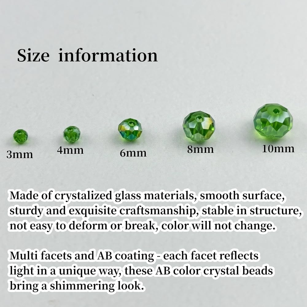 50pcs 10mm Crystal Glass Beads for Crafts Faceted Rondelle Glass Beads for Jewelry Making Crystal Spacer Beads for Necklaces Bracelets Earrings DIY Craft(Grass Green AB)