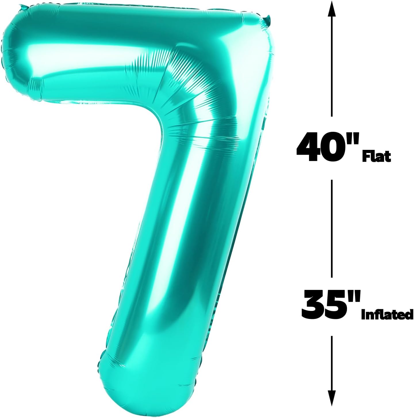 Digital Number 7 Teal Blue Birthday Balloon 40 Inch, Foil Balloons for 7 17 27 70 77 Party Decorations Supplies, Teal Blue Mylar Numbers Balloon for Seven Wedding Anniversary