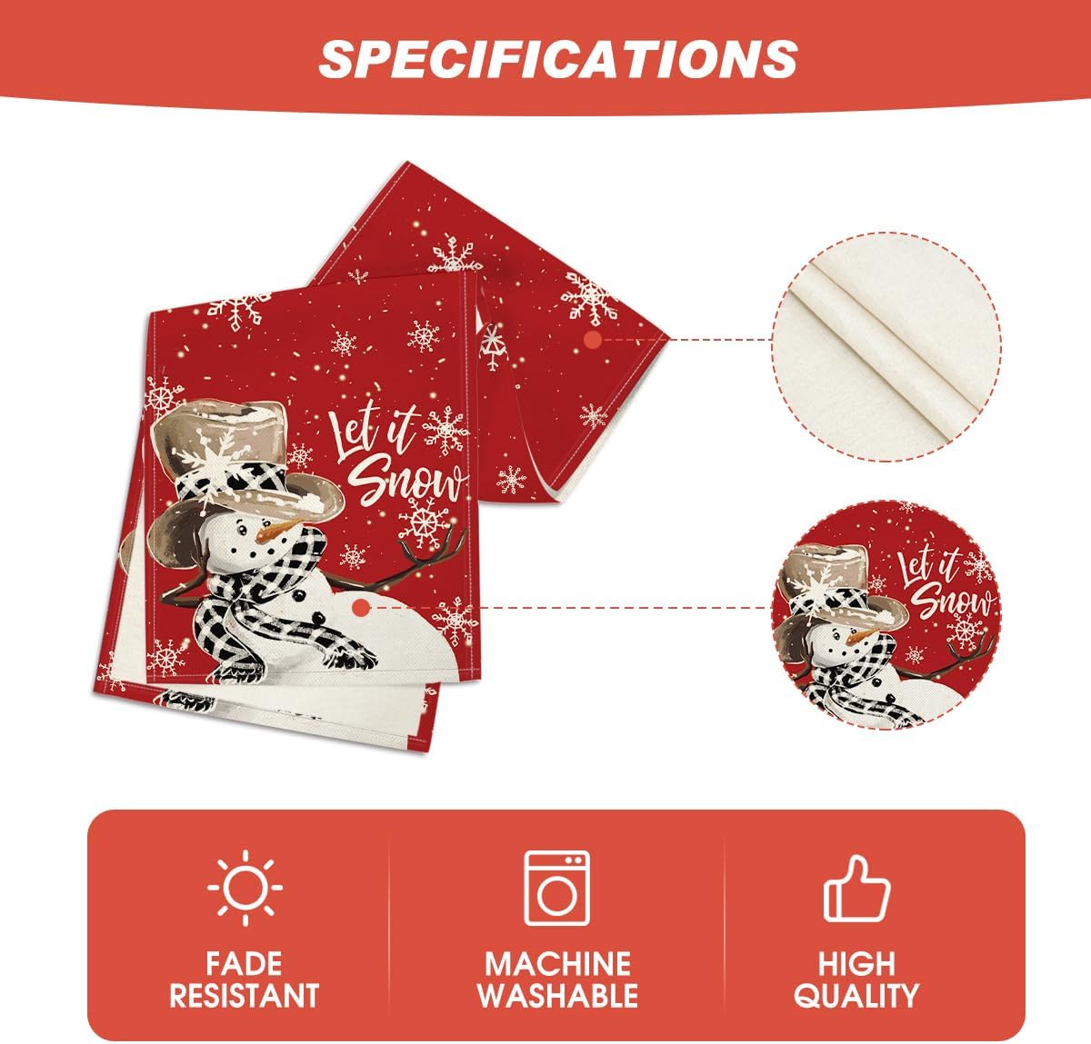 Artoid Mode Red Snowman Snowflake Let it Snow Winter Table Runner, Seasonal Christmas Kitchen Dining Table Decoration for Home Party Decor 13x120 Inch