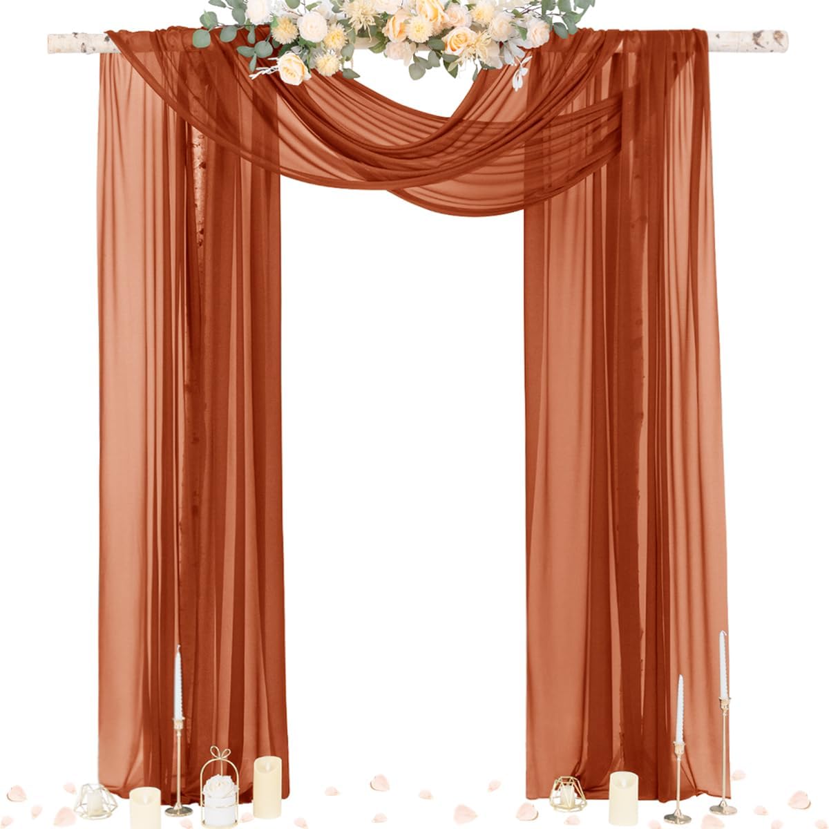 Socomi Terracotta Sheer Wedding Decor Fall Draping Fabric 29" x 20Ft 4 Panels Arch Outdoor Curtain Drapes Extra Long for Bridal Baby Shower Birthday Party Decor
