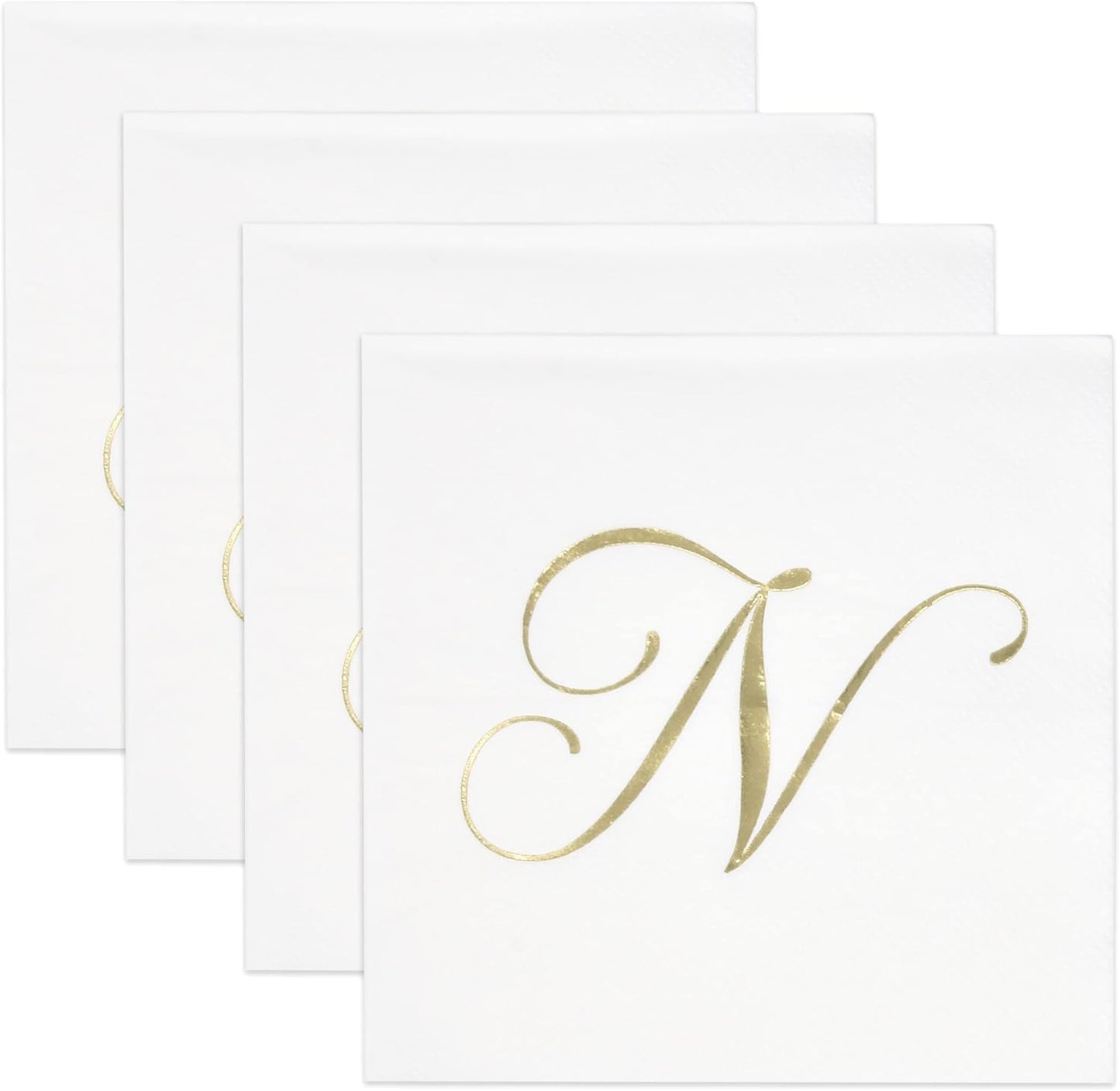 Gift Boutique 100 Gold Monogram Cocktail Napkins Letter N Disposable Paper Pack Elegant Metallic Golden Foil Hand Napkin for Powder Room Wedding Holiday Birthday Party Baby Shower Decorative Towels