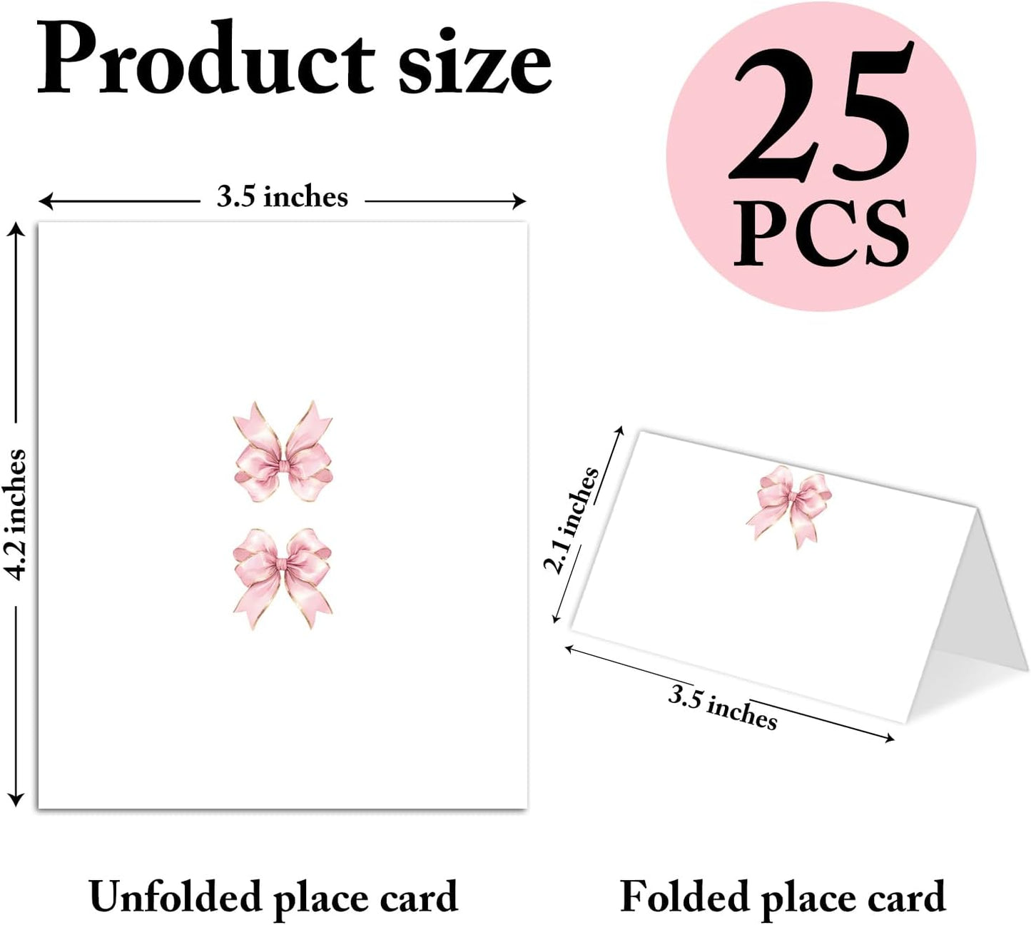 25 Pack Pink Bow Place Cards, Editable Name Cards for Table Setting, Bowknot Tent Cards Food Label for Dinner Party, Wedding, Bridal Shower, Baby Shower and Events -T31