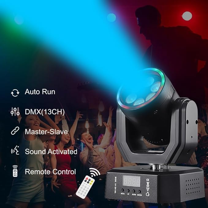 Mini Moving Head Light, 30W Compact Led DJ Stage Lights Moving Head Wash with Halo Effects, Remote/ DMX512/ Sound Control for Wedding DJ Party Disco Club Small Venues
