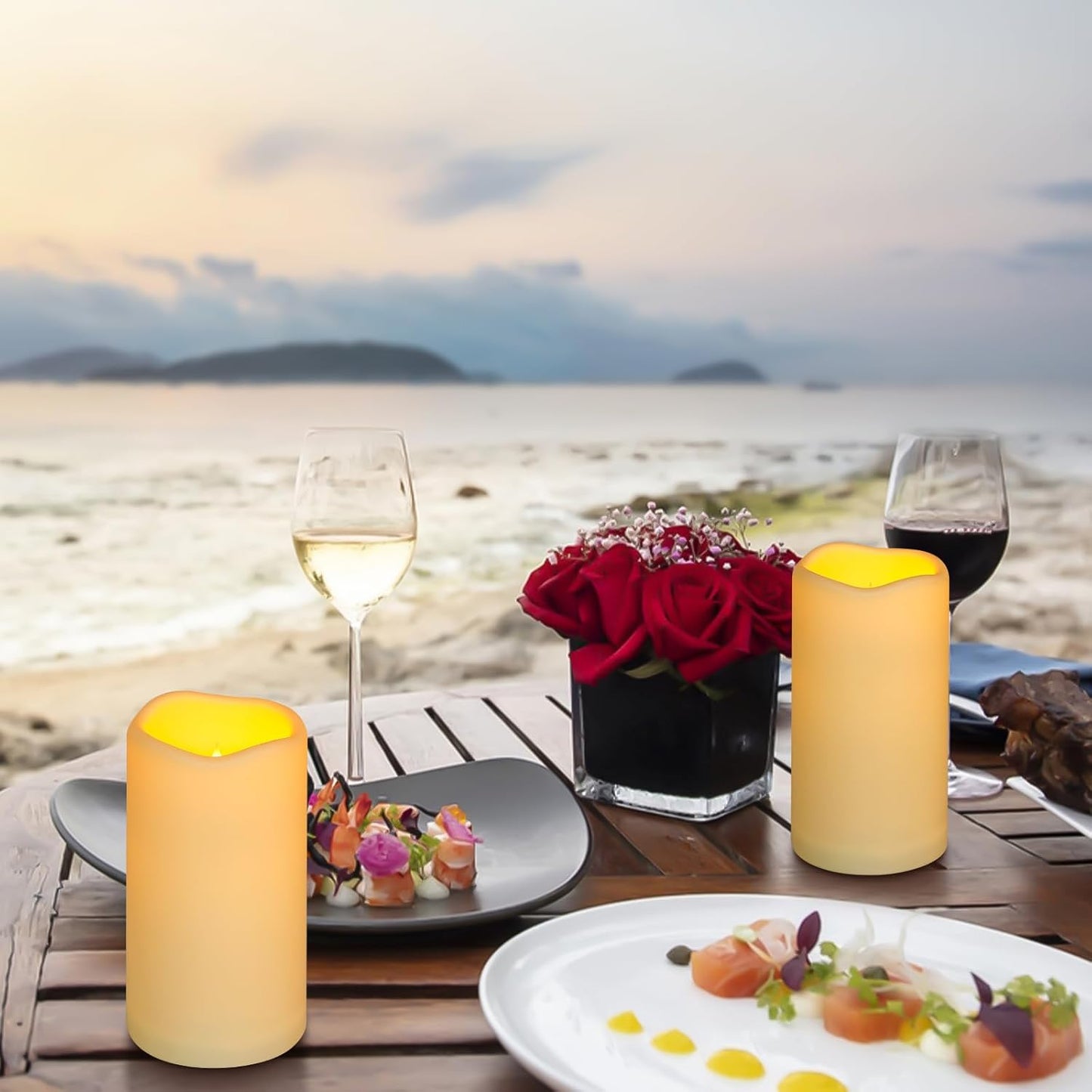 Enido Flameless Candles LED Candles Outdoor Waterproof Candles(D: 3" x H: 6") Battery Operated Plastic Pack of 2 Pillar