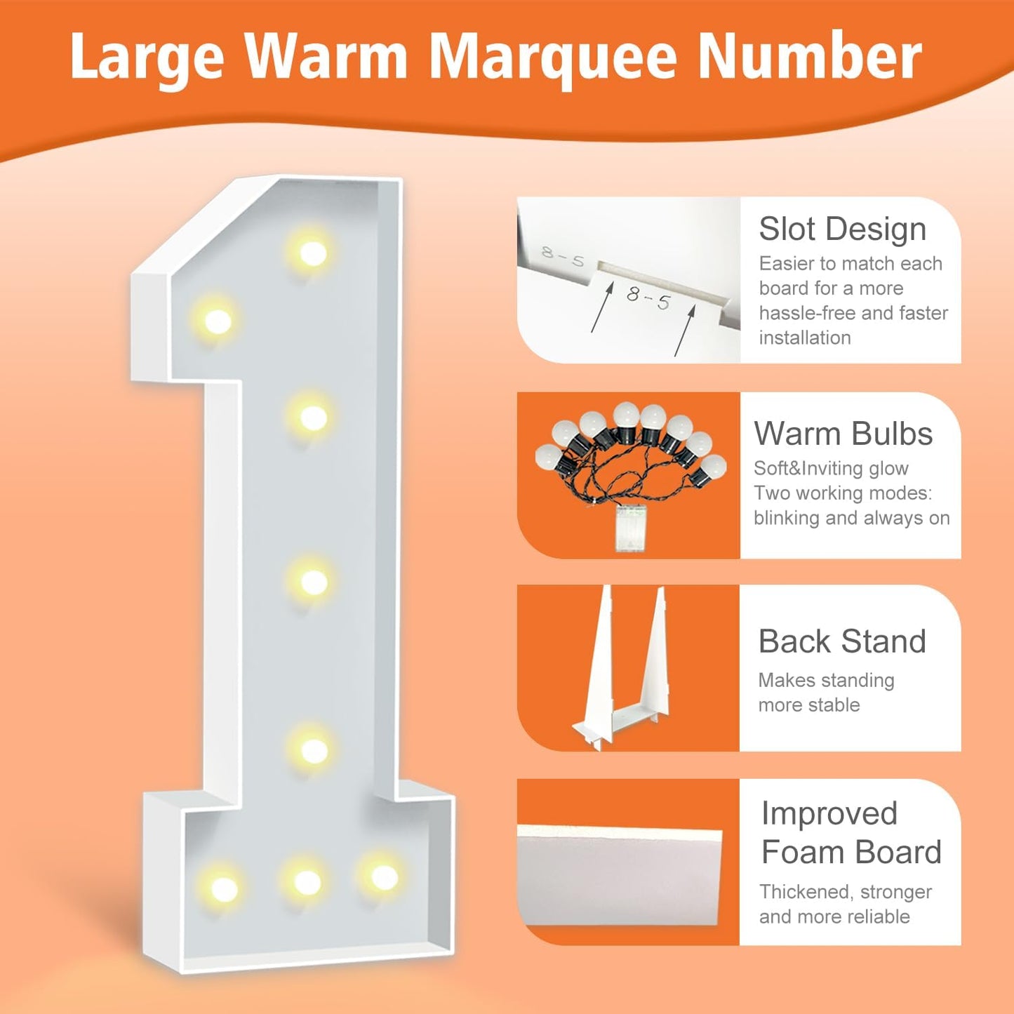 3FT Marquee Number 1, Light Up Numbers for 1st 16th Birthday Balloons Backdrop Decorations, Large Mosaic Numbers Letters for Party Baby Shower Anniversary Wedding Decor